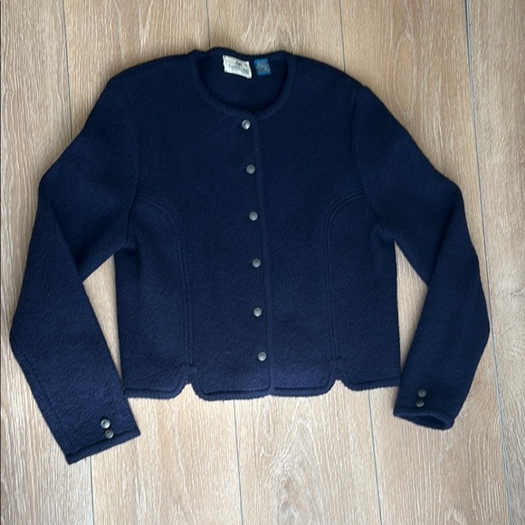 Vintage Carrol Reed Elegant Navy Button-Up Women's Cardigan 100% Wool - Picture 1 of 12